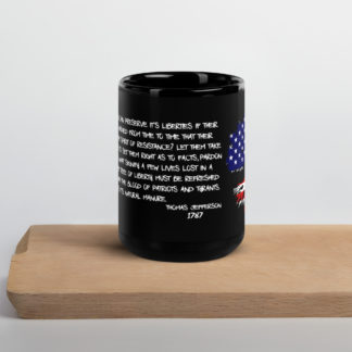 Black Tree of Liberty Mug with Thomas Jefferson letter Portion from 1787